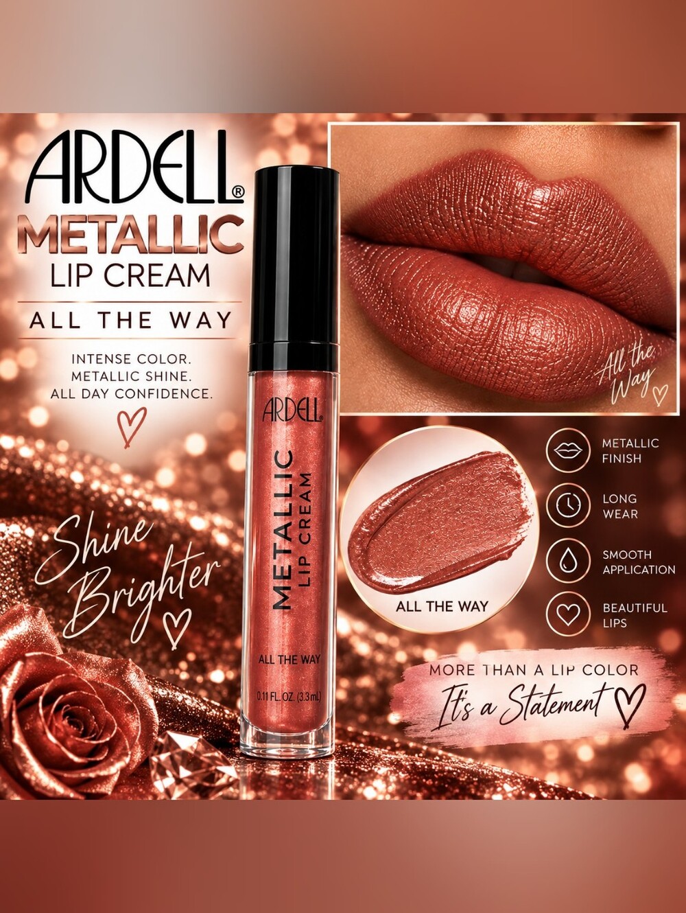 Ardell Metallic Lip Cream - All The Way (Copper Pink)